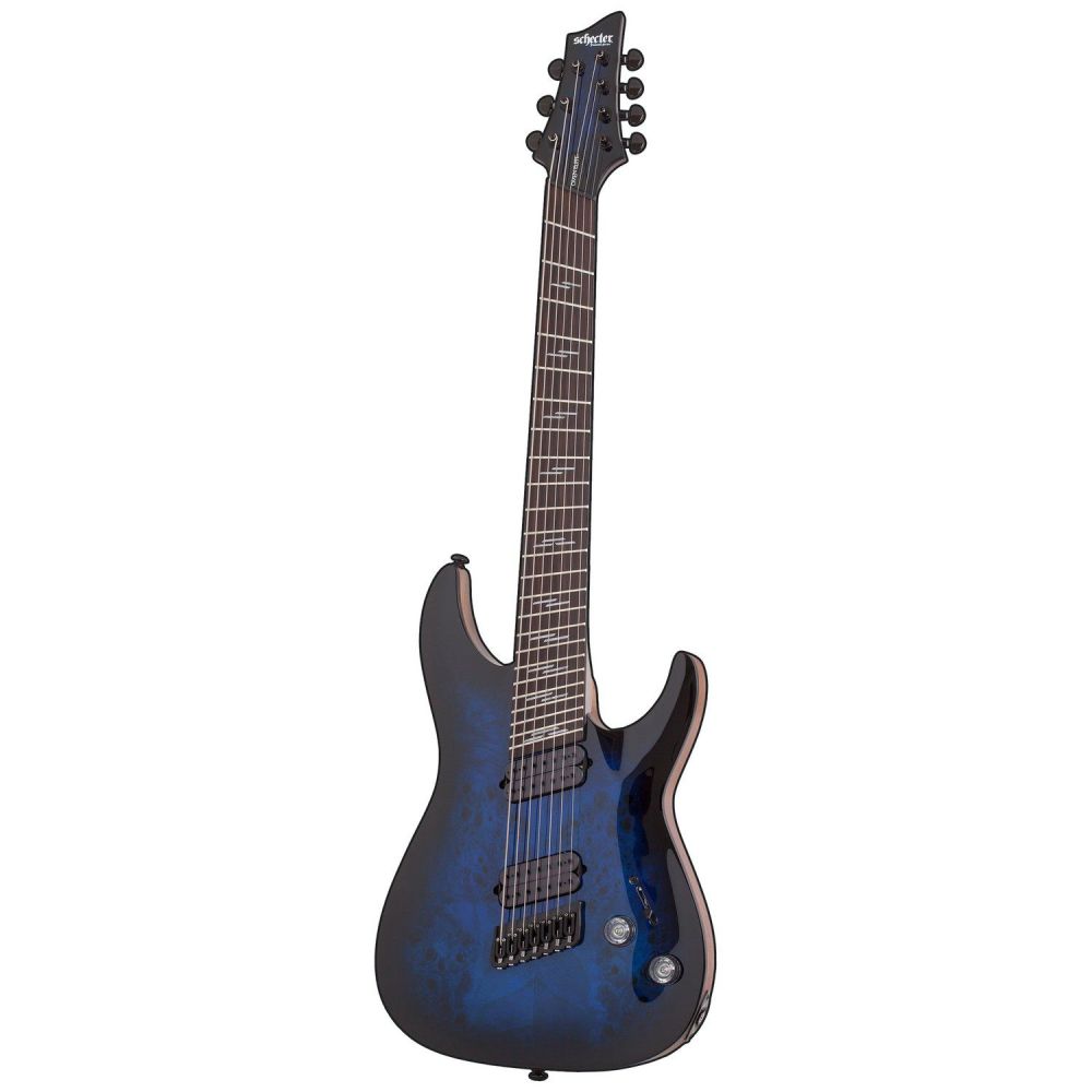 Schecter Omen Elite-7 Multiscale Guitar, See-Thru Blue Burst | PMT Online