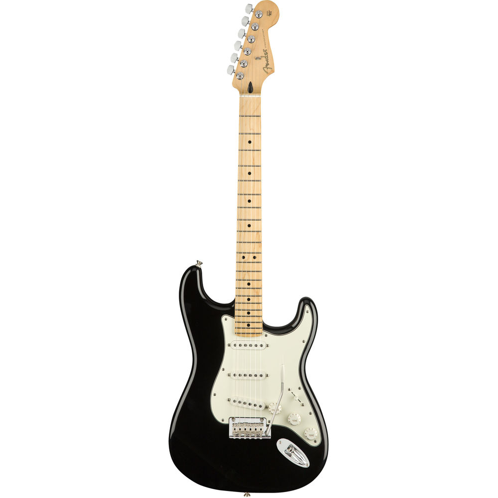 white and black fender stratocaster